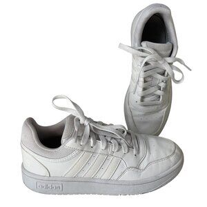 Adidas Hoops 3.0 Sneakers Kids size 5 Solid White Athletic Shoes Low Top Boys
